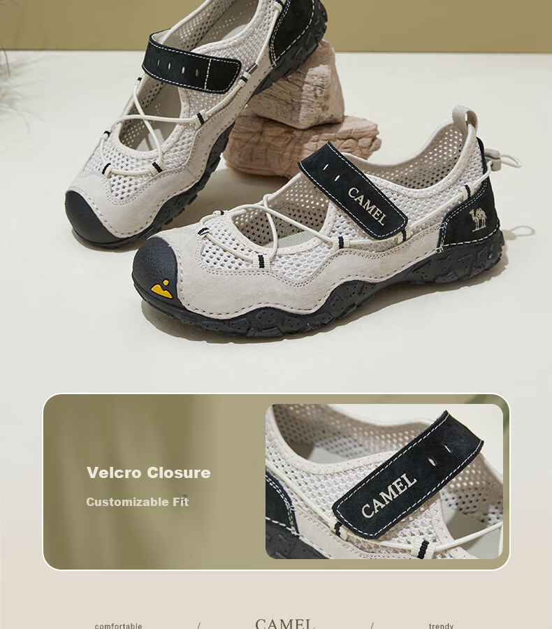 CAMEL Cute Outdoor Lightweight Breathable Mesh Magic Tape Casual Sandals L26M396025 Sand/Black 39 5