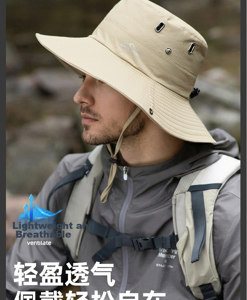 Romon Men's Fisherman Sun Protection Hat Summer Outdoor Breathable Sunshade Cap for Mountaineering Fishing Hiking UV Protection Wide Brim 11