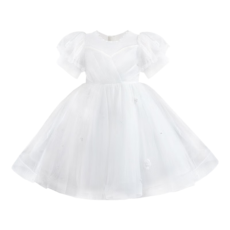 LUOBOBEIBEI Girls' Formal Dress, Children's Birthday Princess Dress, Flower Girl Wedding Dress, Host Piano New Year Costume, White Dress, Size 120