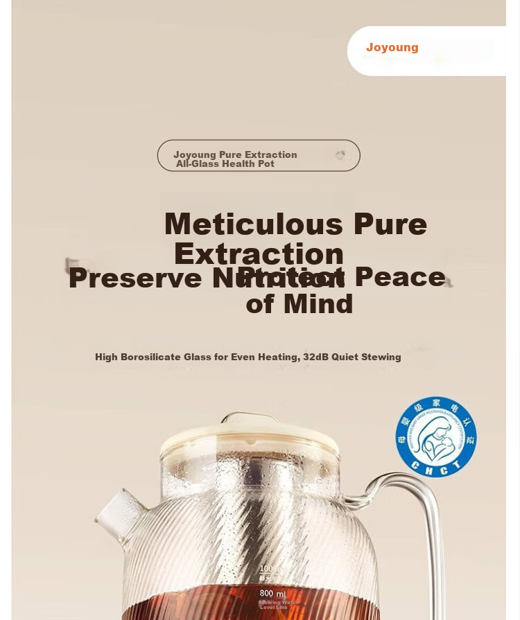 Joyoung 1L Household Glass Tea Maker with 316L Filter, Health Pot, Office Flower Tea Kettle, K10D-WY101 (Tea) 1