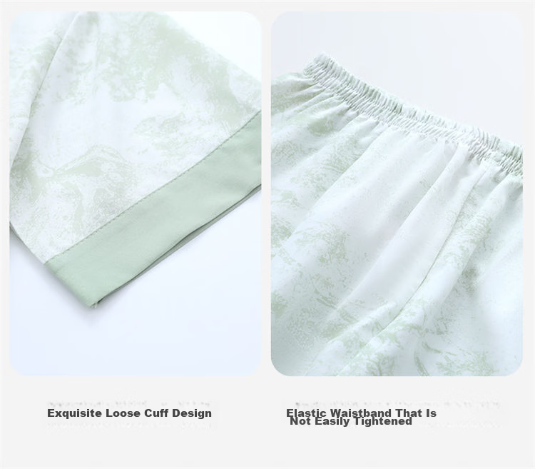 Urban Beauty Women's Pajamas New Short Sleeve Long Pants Cool Ice Silk Satin Printed Homewear Set Spring Summer 2026 New Arrival 15