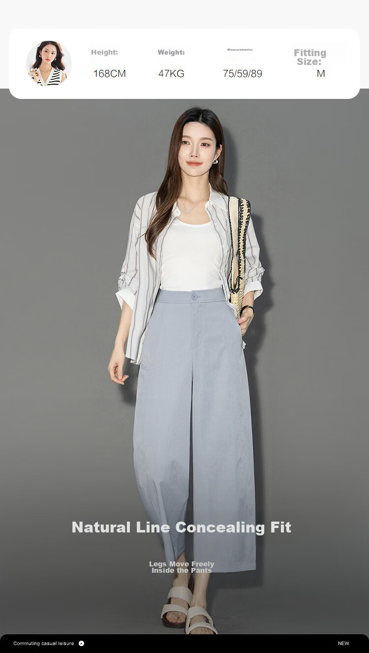 Demana [Curved Blade Project] Summer Nine-Point Pants Simple Style Split Line Loose Slim Petite Casual Pants for Women Premium 12
