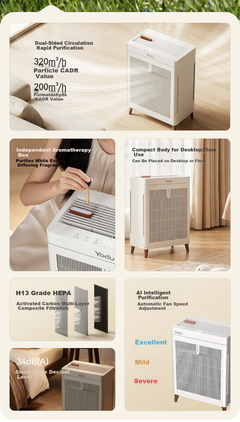 YADU Air Purifier Office Home Air Cleaner Formaldehyde and Smog Removal with Aromatherapy Box KJ320F-X1 4