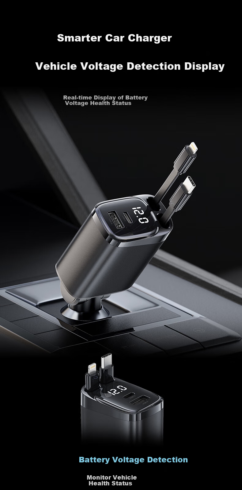 BOSCH SC580 Car Charger Super Fast Charging Cigarette Lighter Adapter Triple USB Car Charger Super Fast Car Charging Head 8