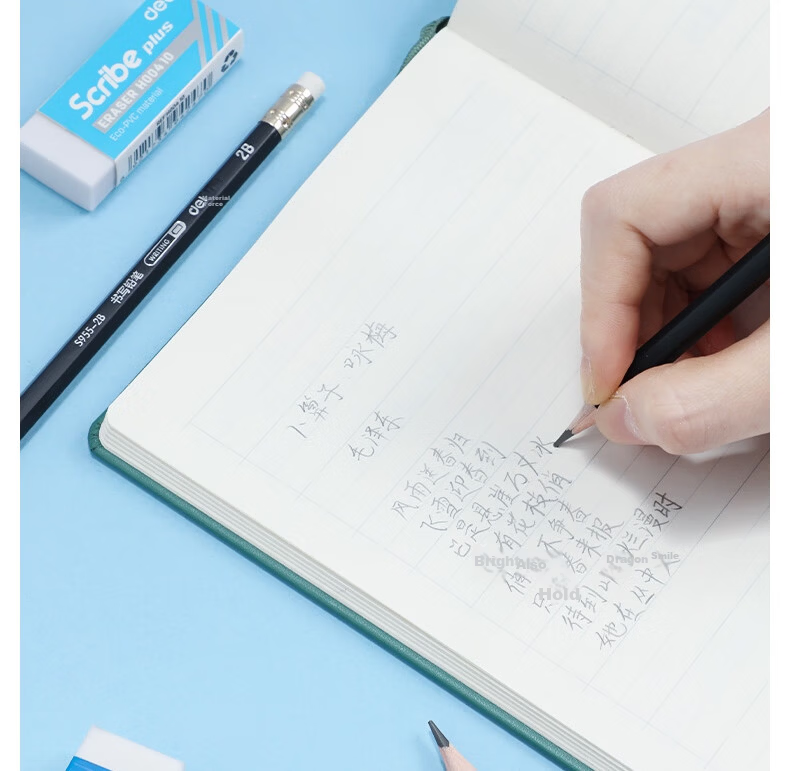 Deli 2B Black Barrel Office Leather Tip Writing Pencil Drawing Doodle Pencil 12pcs/Box S955-2B 10