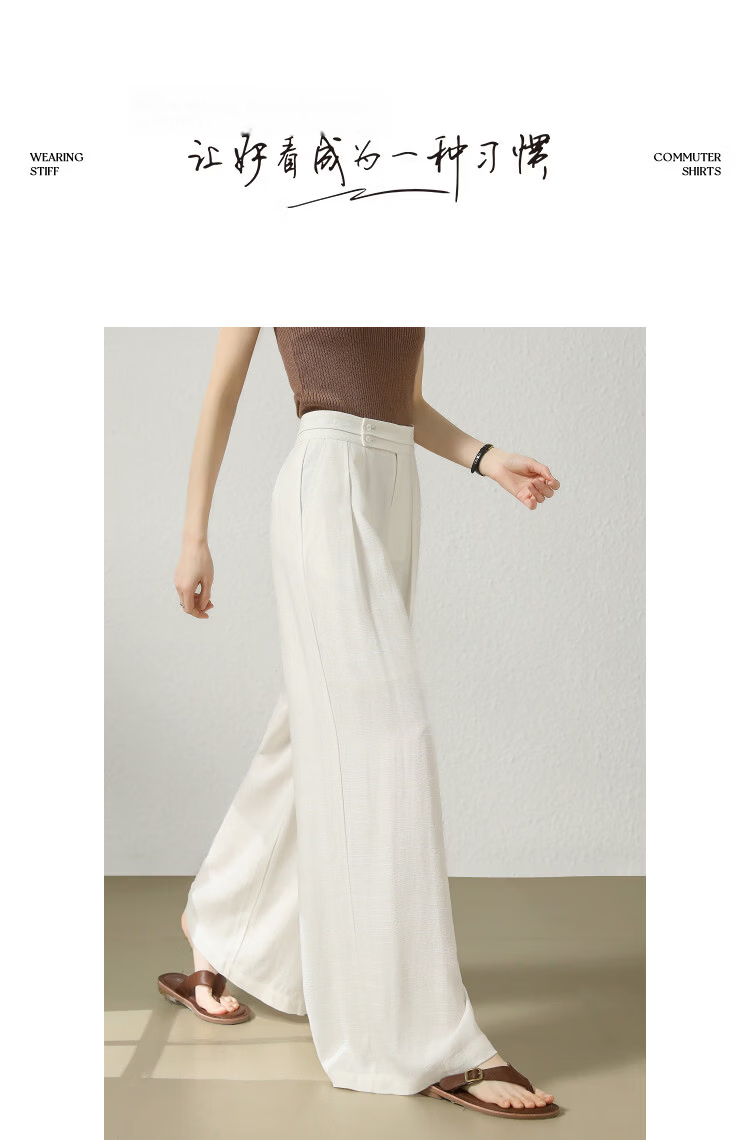 Demana Linen Lyocell Blend Spring Pleated Double-Breasted Wide-Leg Loose Slimming Women's Casual Pants Premium Feel 10