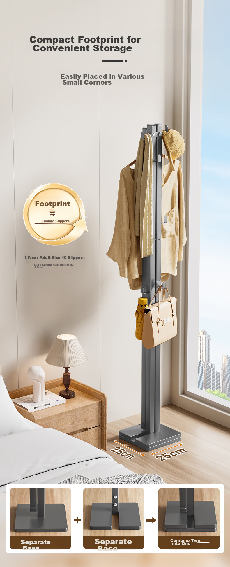 Wenna Floor Standing Clothes Rack Bedroom Coat Hanger Small Space Indoor Drying Rack Simple Hat and Coat Stand 4