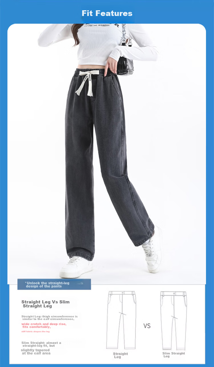 Baleno Women's Wide-Leg Jeans Casual Loose Straight-Leg Pants Spring Autumn Youth Simple Drawstring Trousers 3