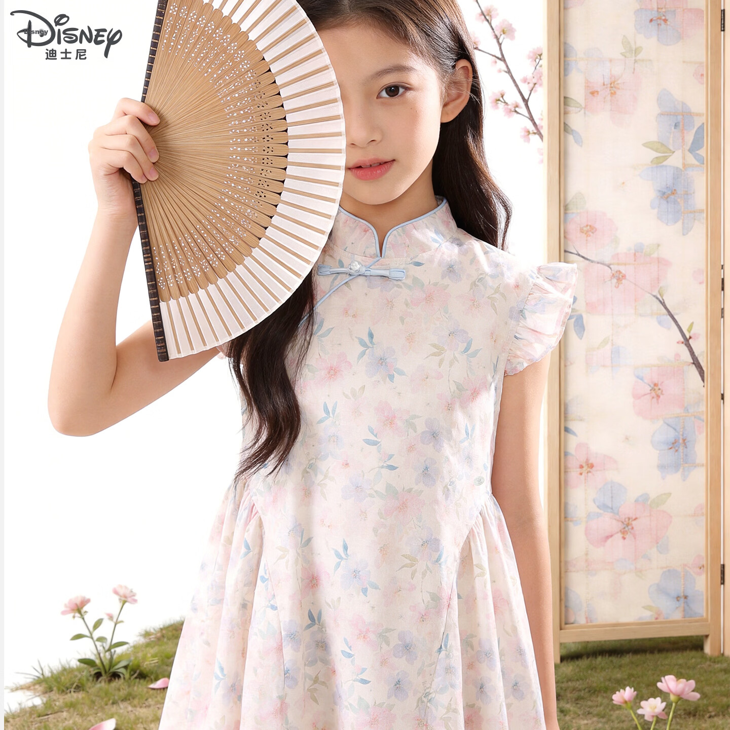Disney Girls Dress Children's Qipao Hanfu Summer Thin New Chinese Style Princess Dress 10122 Pink Blue 170