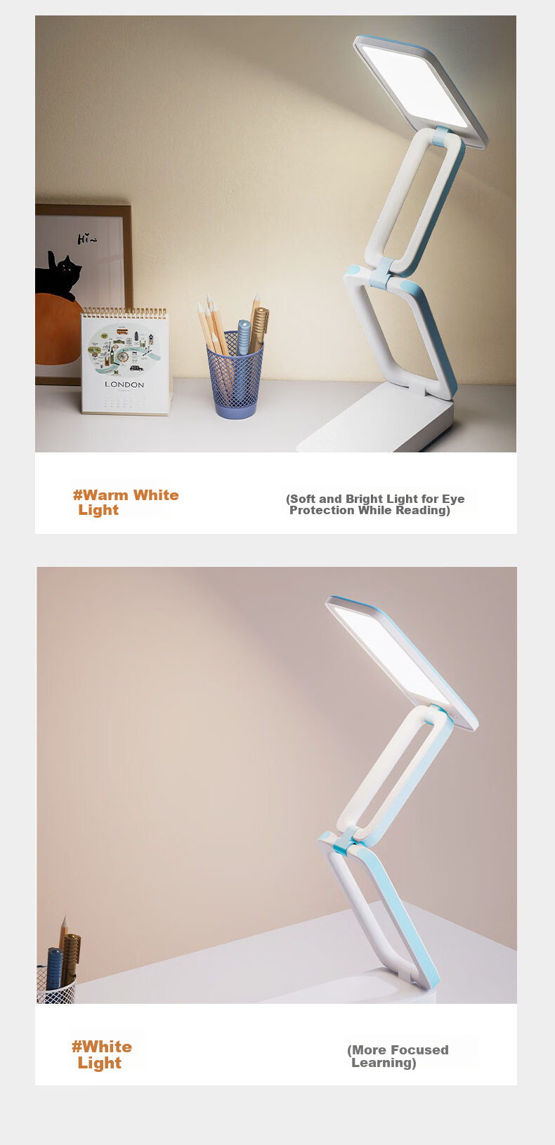 AOC Rechargeable Eye Protection Desk Lamp Student Study Lamp Foldable Portable Small Desk Lamp Dormitory Reading Bedside Lamp 8000mAh 7