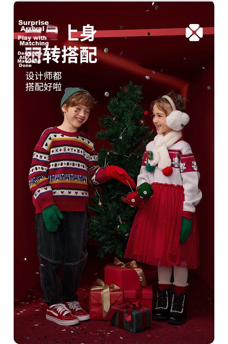 DISNEY Kids Girls Knit Long Sleeve Dress Mesh New Year Red Dress 23 Winter DB341RE02 Red Size 100 3