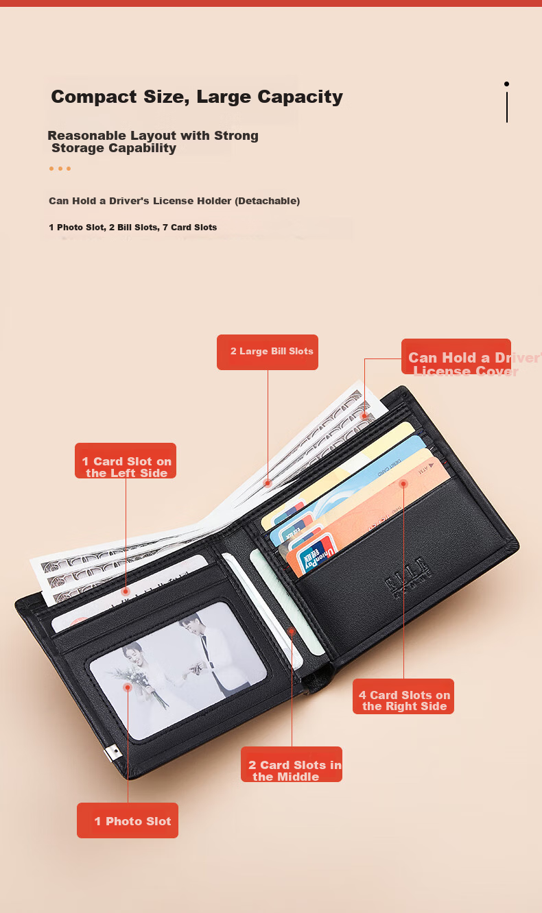 ELLE HOMME French brand men's wallet, short genuine leather pouch, cowhide money clip, birthday gift for husband or father on Father's Day 9