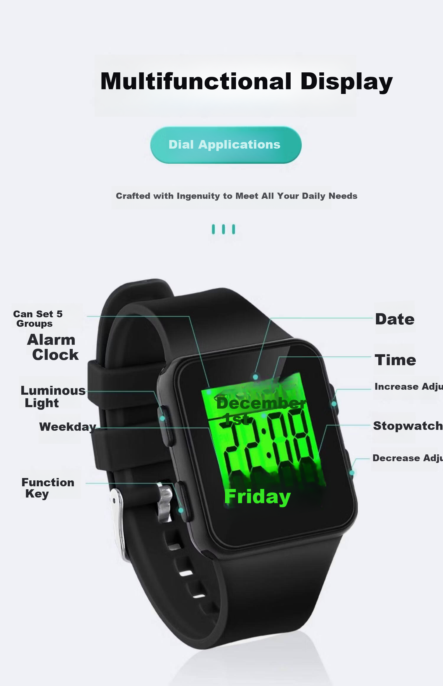 GEORGCOUNT Men's Multifunctional Square Digital Watch, Student Unisex Alarm Clock, Luminous Sports Children's Watch for Boys 6