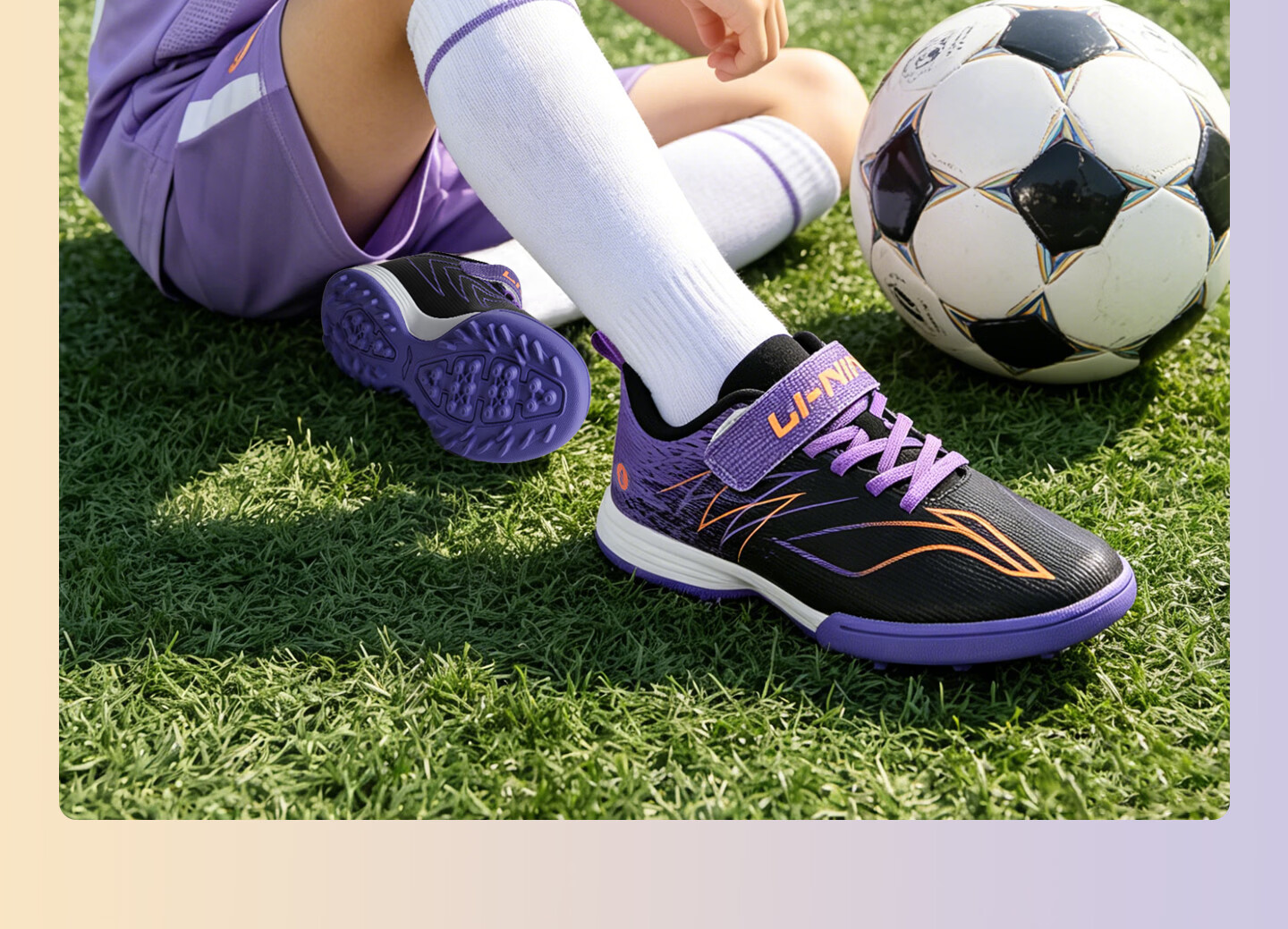 Li-Ning Kids Soccer Shoes TF Turf Studs Youth Student Large Child Slip-On Professional Training Breathable Sports Shoes Size 31 20