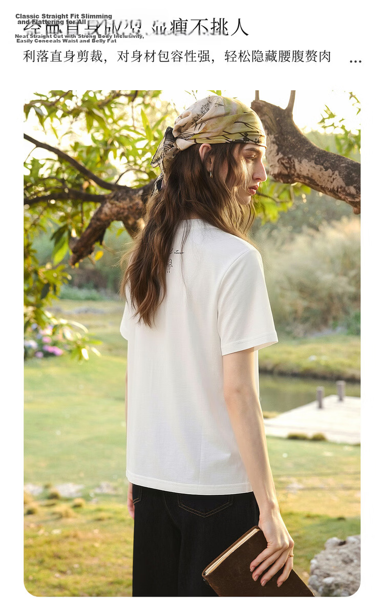 Olrain Summer New Pure Cotton Casual Loose Women's Printed Design Commuter Short Sleeve T-Shirt Black XL 5