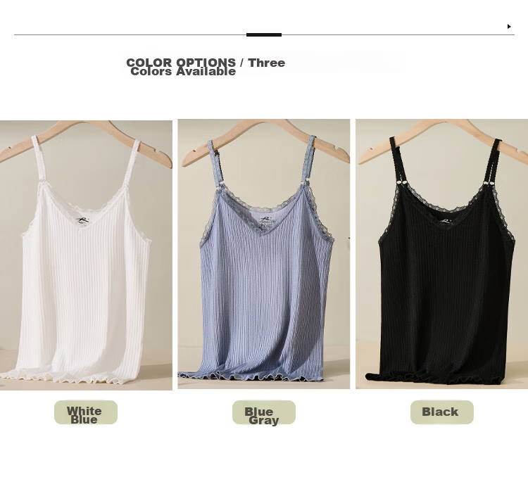 LangSha Women's Ribbed Skin-Friendly Spring Summer Camisole Lace V-Neck Trim Comfortable Base Layer Tank Top 8