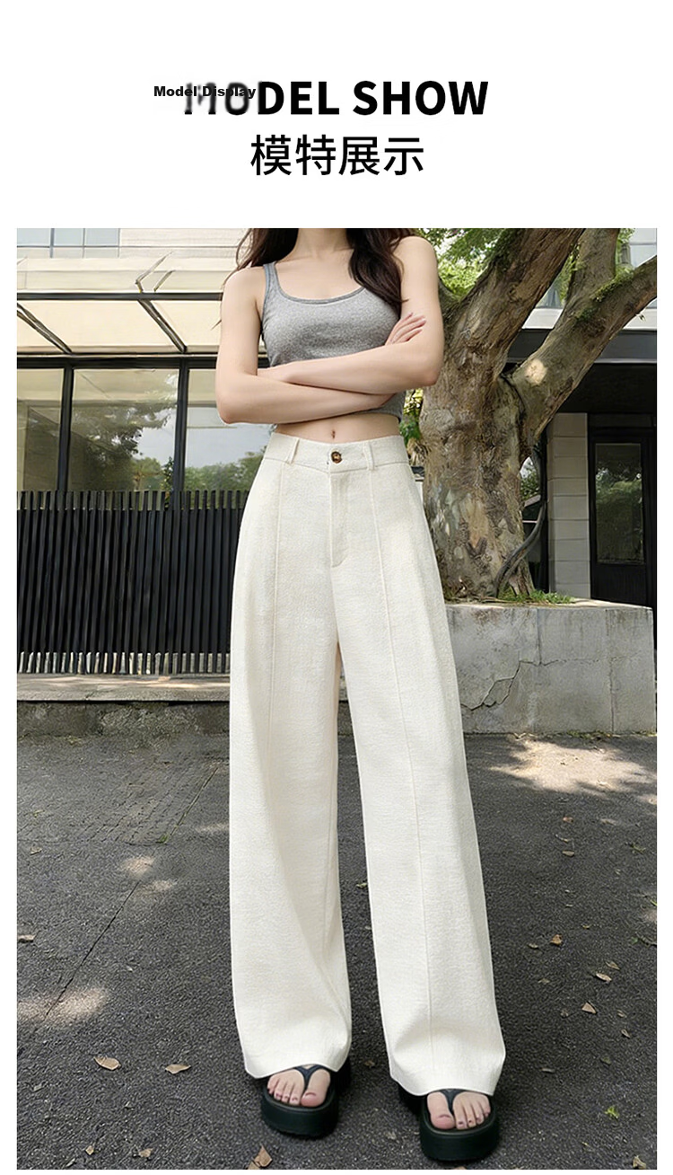 Free Style Wide-Leg Pants for Women Summer Thin 2026 New High Waist Loose Tencel Linen Straight Casual Pants 12
