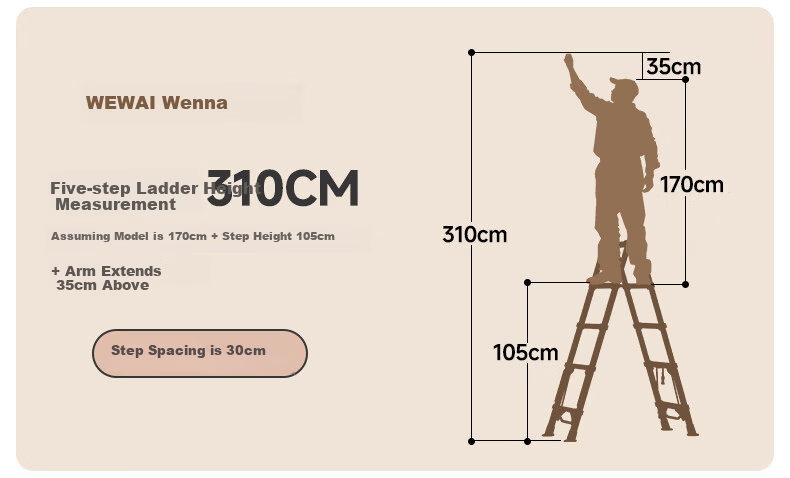 Wenna Household Telescopic Ladder Foldable Multifunctional 5-Step Carbon Steel A-Frame Adjustable Ladder 14