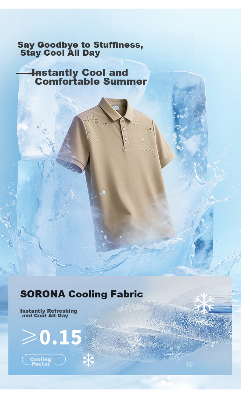 CABBEEN 200G Sorona Cooling Pique Polo Shirt Breathable Honeycomb Texture Plum Blossom Embroidery Summer 2026 Short Sleeve Polo 4