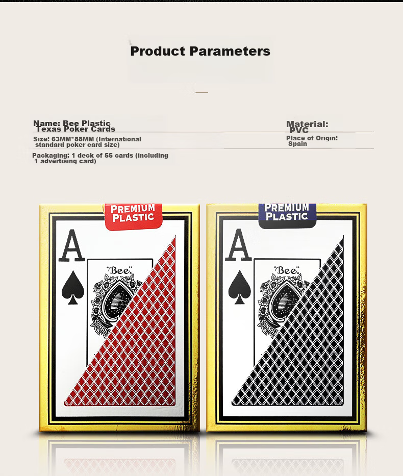 Bee Portable Plastic PVC Waterproof Wide-Format Texas Hold'em Poker Cards, Holiday Gift Box Set of 2 Decks 5