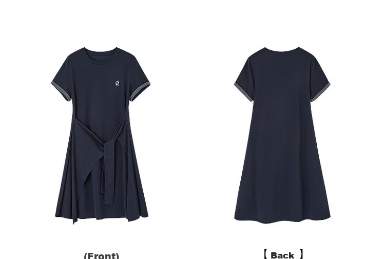 Demana [Cool Sorona] Summer Korean Style Round Neck Embroidered Patchwork Colorblock Short Sleeve Waist Cinched Short Dress for Women 24
