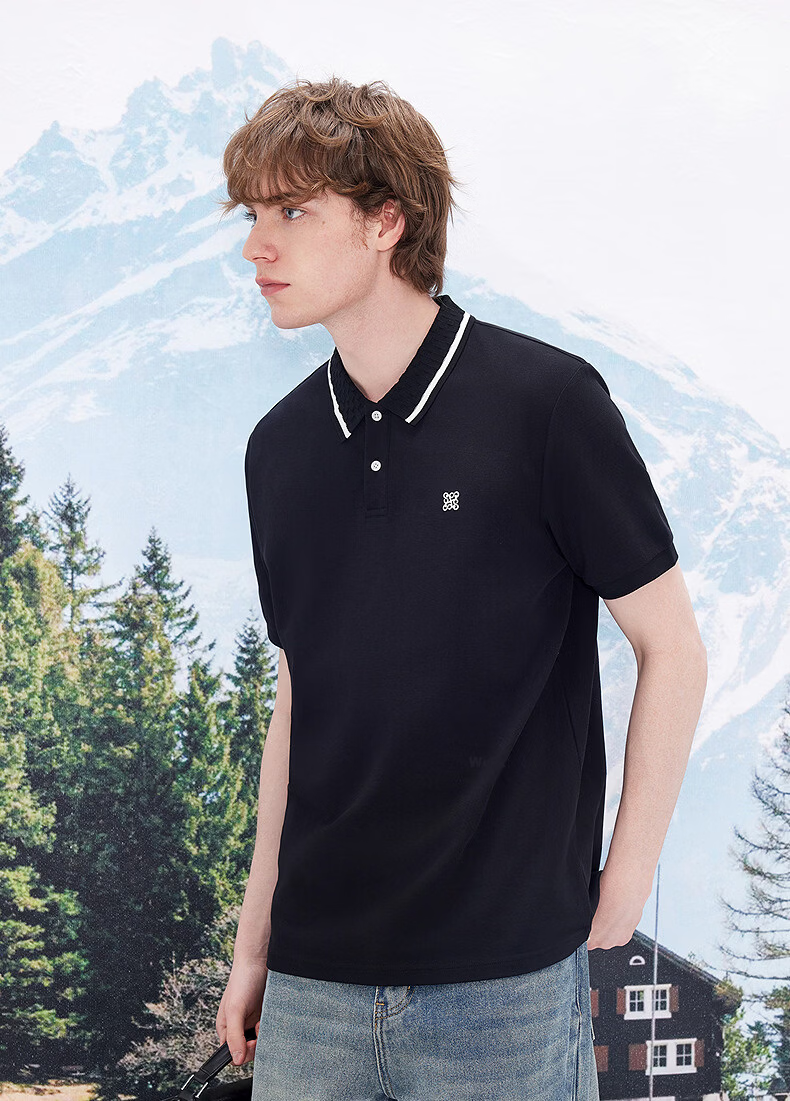 Gxgjeans Men's Color-Block Collar Business Casual Short Sleeve Polo Shirt 26 Summer New Black XL (180) 10