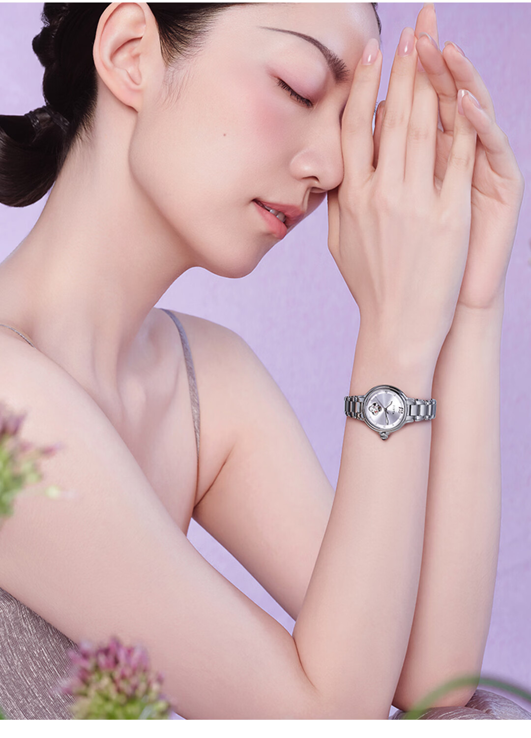 FIYTA 2026 New "Shishi Ruyi" Purple Qi Donglai Hollow Dial Steel Band Mechanical Women's Watch Holiday Gift 9