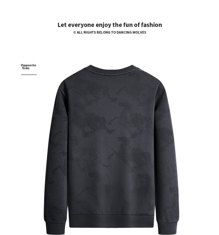 DANCING WOLVES Fleece-Lined Heat-Retaining & Antibacterial National Trend Print Versatile Crew Neck Sweatshirt for Men 015 Dark Gray XL 18