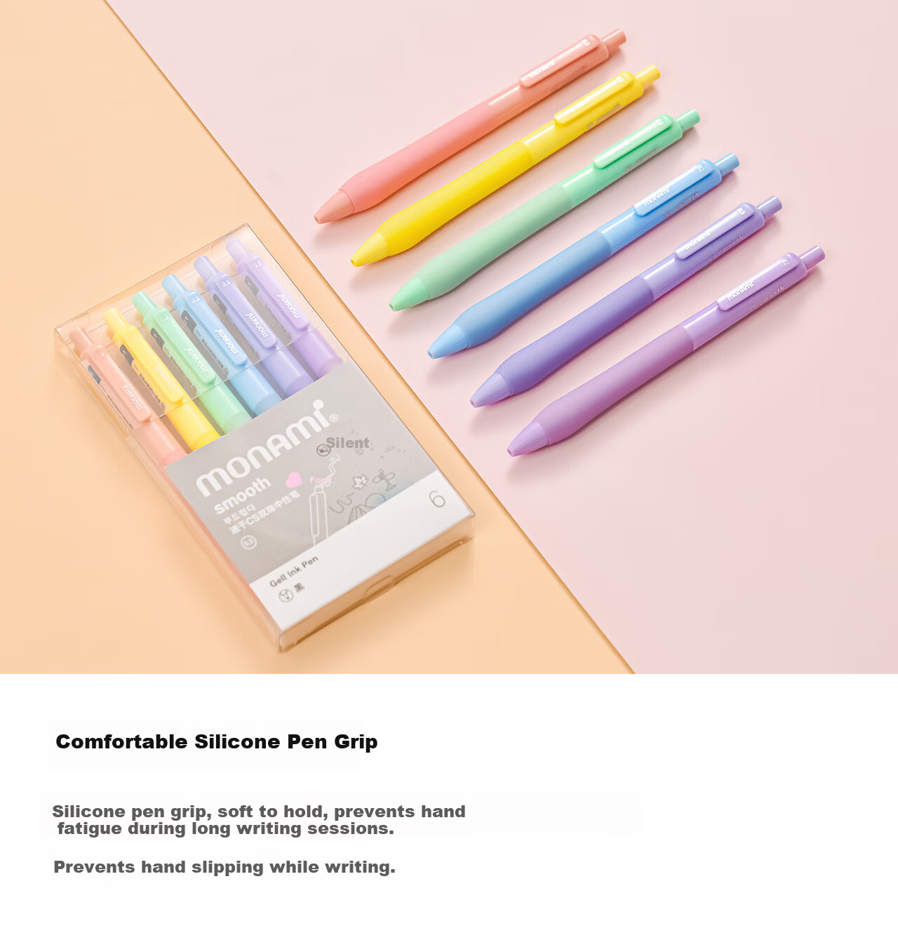 Monami Silent Click Gel Pen High-Value Study Pen Quick-Dry Smooth Ink CS Dual-Tip Female Student Exam Stress-Relief Rotating Pen 0.5mm Black Cream 3-Color Barrel Set 2