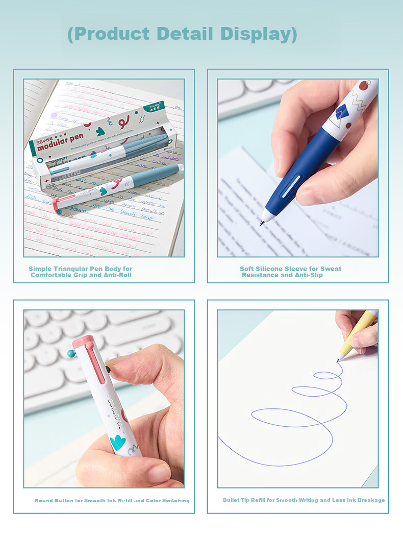 Kaba Bear 0.5mm Tri-color Retractable Gel Pen Soft Grip Smooth Writing Lemon Green 7