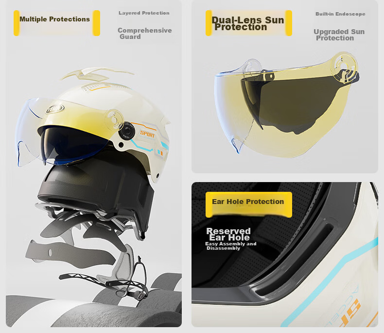 YEMA 3C Certified New National Standard Electric Vehicle Helmet Women Summer Sun Protection Dual Lens Motorcycle Half Helmet Men Summer Riding Electric Scooter Safety Helmet 371S Ceramic White with Tr 5