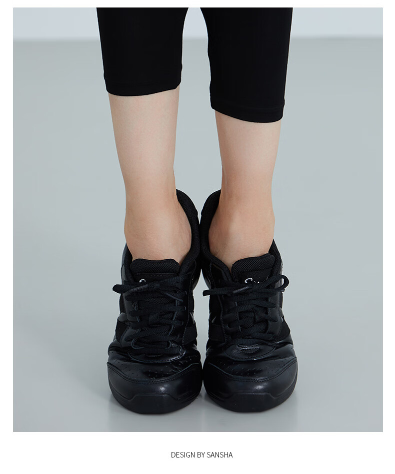 Sansha Modern Dance Shoes for Women, Jazz Dance Soft-Soled Breathable Leather Square Dance Shoes H166LPI Black Size 40 6
