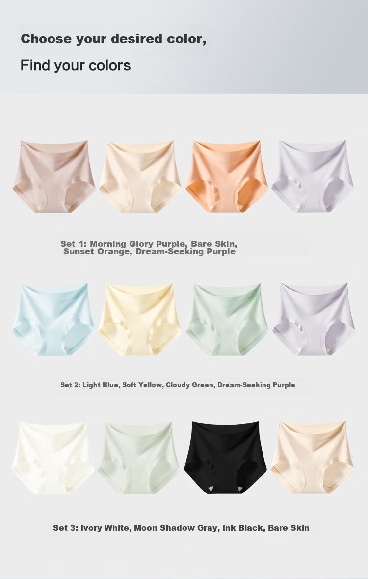 Hodo 10A Antibacterial High Elasticity Seamless Pure Cotton Extended Crotch High Waist Cotton-Spandex Class A Women's Triangle Underwear 4-Pack 15