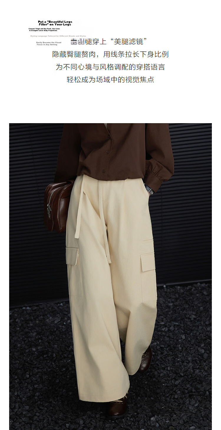 Demana [Pure Cotton Weaving] Spring Simple Detachable Decorative Tie Multi-Pocket Loose Petite Women's Casual Pants 5