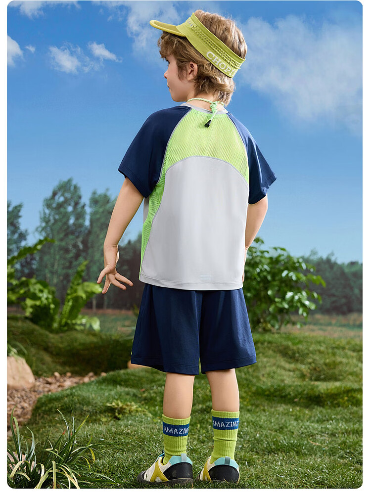 ASK JUNIOR Boys' Quick-Dry Summer Sports Set 2026, Lightweight Breathable Short Sleeve and Shorts Two-Piece, Blue, Size 90 20