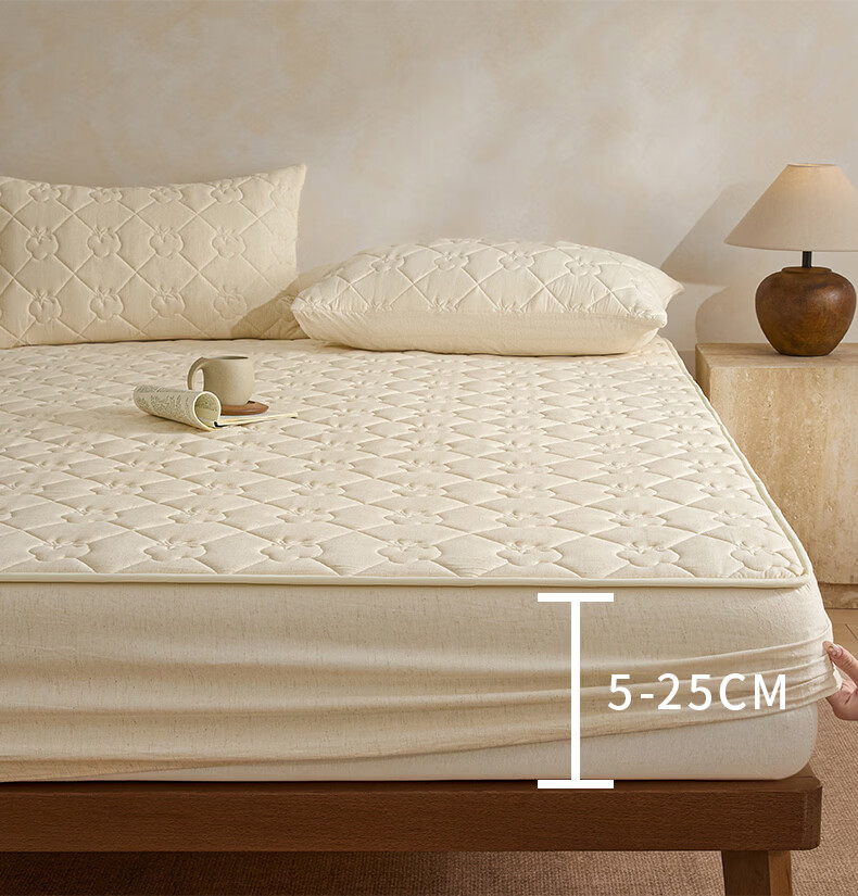 Wuyinliangpin Pure Cotton Quilted Fitted Sheet, Single Piece, Pure Cotton, Double Bed, 1.8 Meters Wide, Bed Cover, Protective Cover, 1.8x2 Meters 13