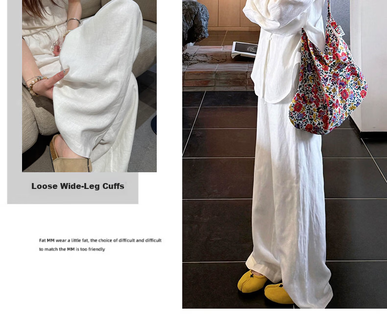 Langsha Cotton Linen Wide-Leg Pants for Women Summer 2026 New High-Waist Loose Slim Korean Style Draped Straight Casual Trousers 12