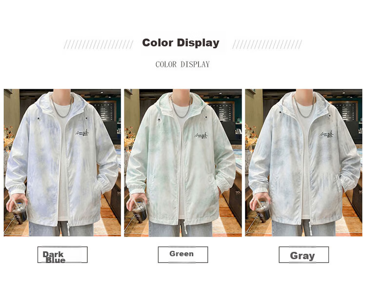 TUCANO Men's Summer Lightweight Windproof Sun Protection Ice Silk Breathable Hooded Outdoor Gradient Jacket Gray 4XL 8