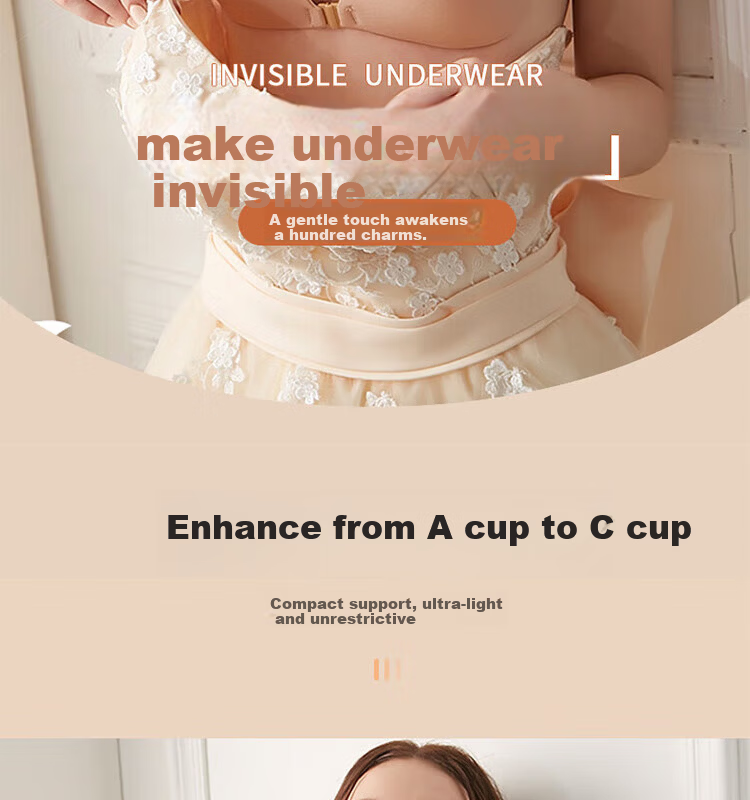 Yiershuang Invisible Seamless Anti-Exposure Strapless Bra for Women, Push-Up Non-Slip Bra for Wedding Dress and Camisole, No Shoulder Strap, Anti-Point Bra 2