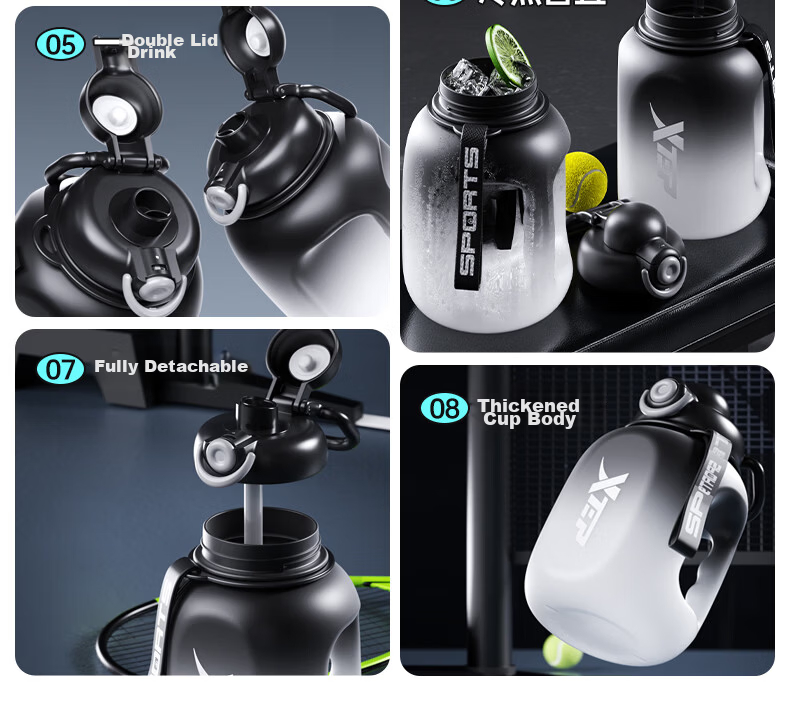 XTEP Large Capacity Sports Water Bottle Fitness Straw Bottle Big Belly Cup for Men and Women JD Self-operated 11