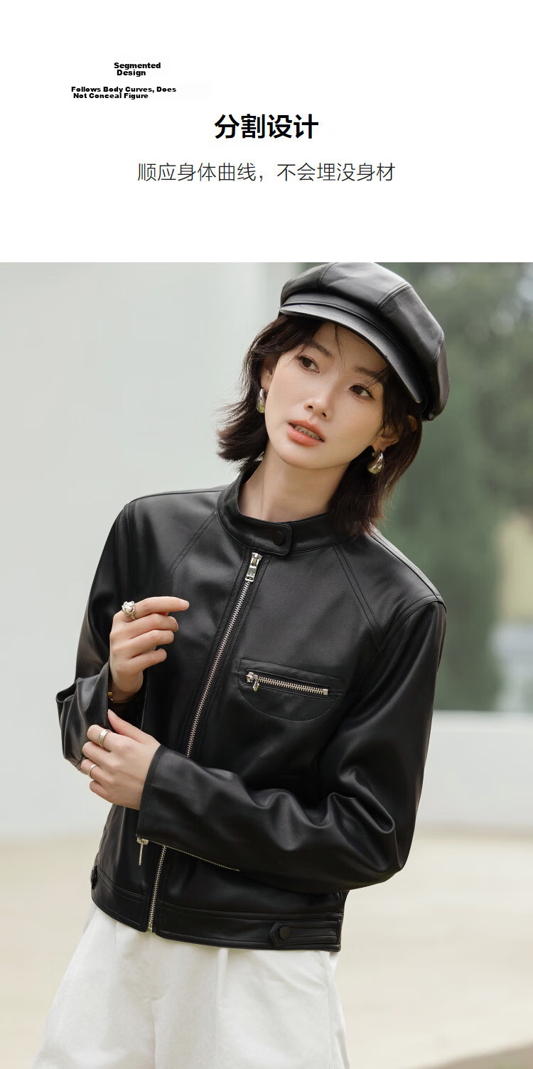 Demana Vintage Street Spring Motorcycle Style Stand Collar Asymmetric Patchwork Loose Short Petite Women's Jacket 7