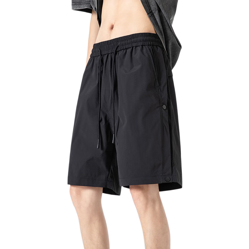 Foss Phil Men's Shorts, Summer Ice Silk Quick-Dry, Casual Loose Breathable Cargo Sports Pants, K007 Obsidian Black, 2XL