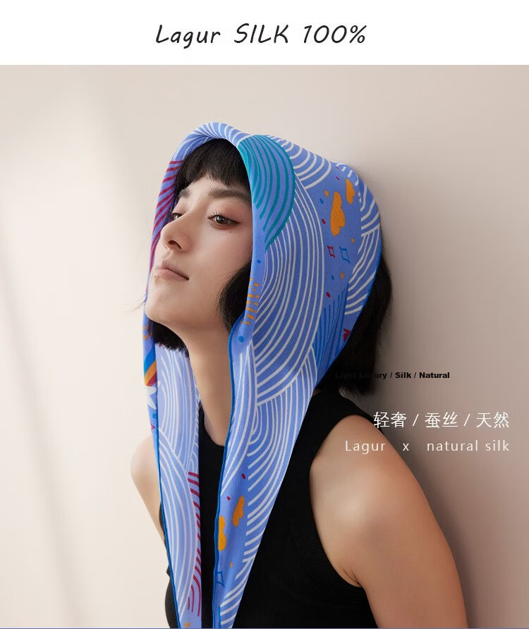Lagur Cloud Graffiti Blue Healing Hand-Painted Original Summer Silk Scarf Triangle Scarf Women Cloud Graffiti 1