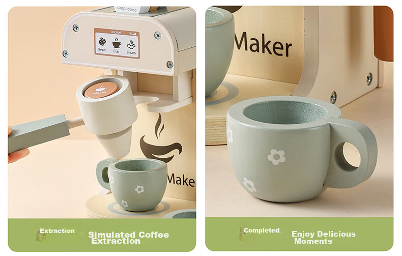 Figani Mini Play Kitchen Coffee Machine Toy Set Wooden Pretend Cooking Utensils for Kids Girls Birthday Gift 9