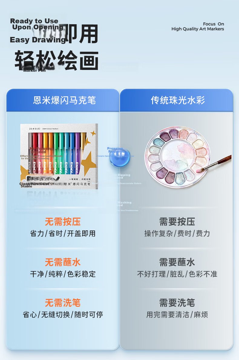 Enmy Flashing Acrylic Markers 24 Colors Professional Drawing Pens Colorful Glitter Gold Silver Watercolor Pens for Kids Students Art Birthday Gift 3