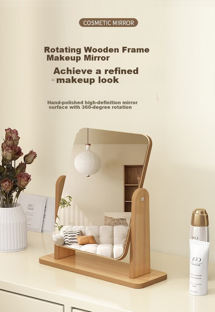 Anerya Desktop Makeup Mirror Home HD Rotatable Wooden Dressing Mirror Ins Style Girls Bedroom Table Mirror 1