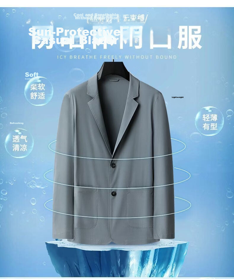 ROMON Summer Ice Silk New Middle-aged Casual Blazer Seamless Business Men's Sun Protection Jacket Gray Green XL 7