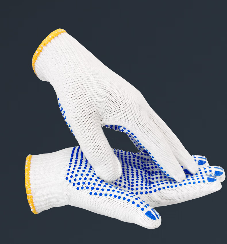 Shengfang Labor Protection Gloves, Dotted Gloves, Coated Anti-Slip Wear-Resistant Thread Gloves, Factory Construction Work Gloves, 600 Grams, Blue Dotted, 24 Pairs 10