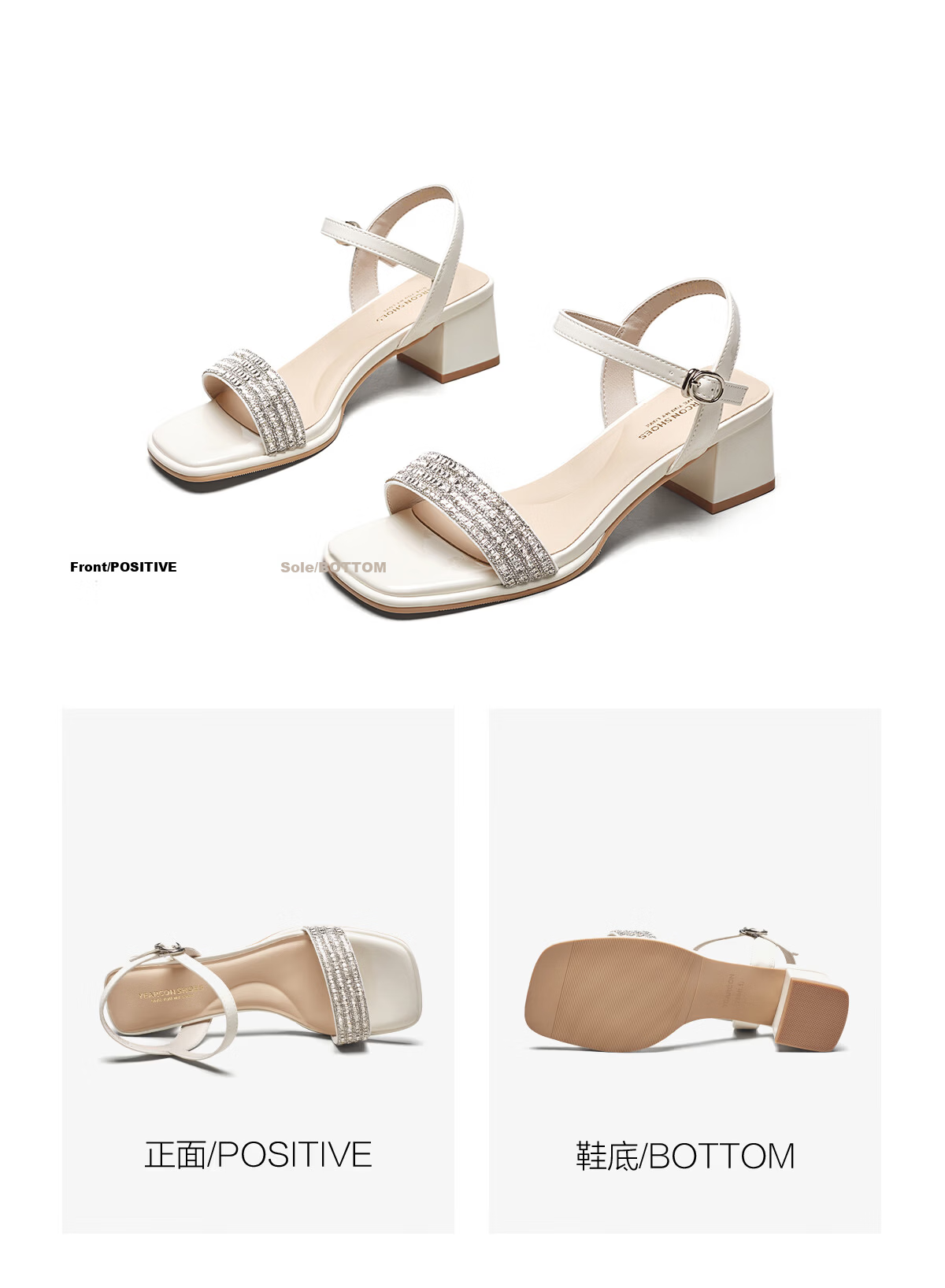 Eierkang Women's Sandals Open Toe Rhinestone Strap French Style Chunky Heel Sandals 49886W Silver Size 39 17