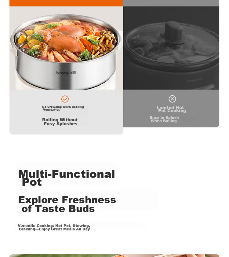 Joyoung 6L Multifunctional Electric Hot Pot 2200W High Power Non-Stick Detachable Stainless Steel Steamer HG60-GN64 18